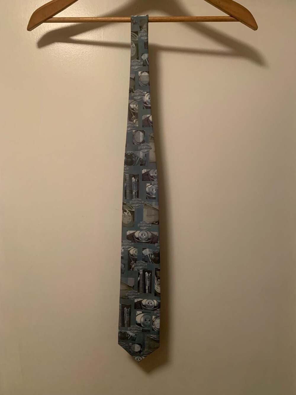 Harley-Davidson Motorcycle Parts Print Silk Neck Tie Blue